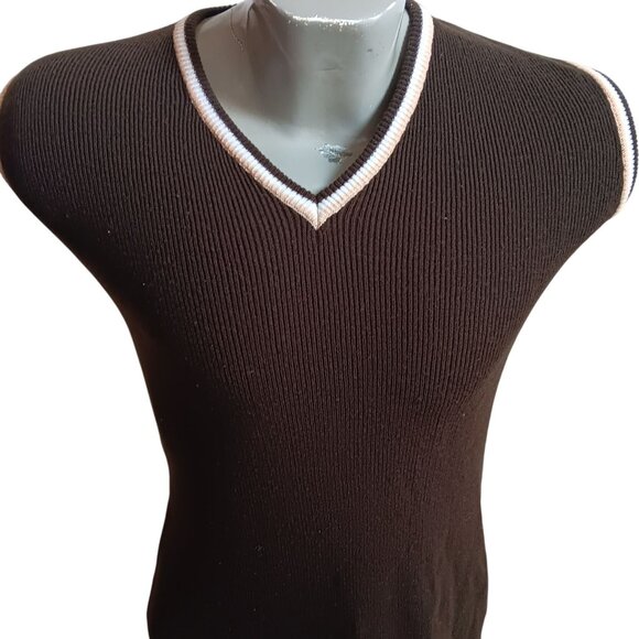 Vintage Men's Small Sweater Vest Sleeveless V-Neck Knit Von Cort Brown Acrylic - Picture 1 of 5